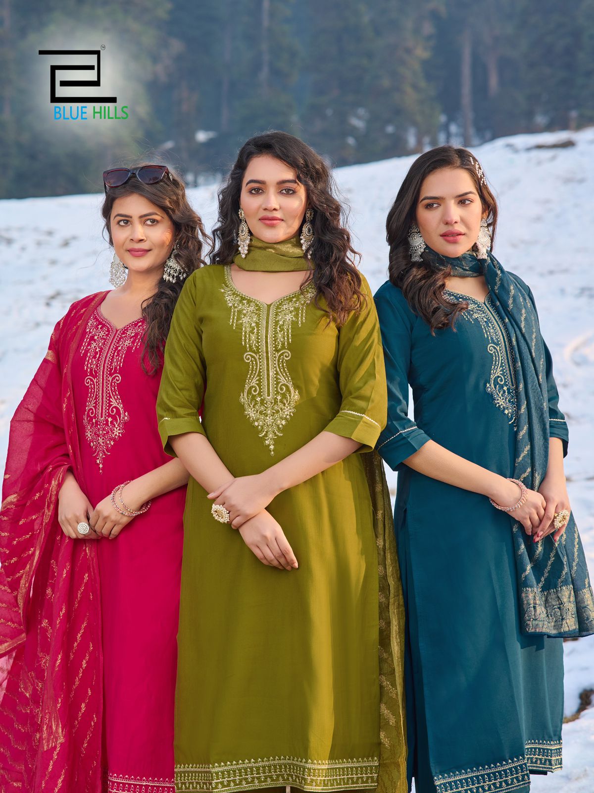 Jhanvi Vol 3 By Blue Hills Roman Silk Kurti With Bottom Dupatta Wholesale In India